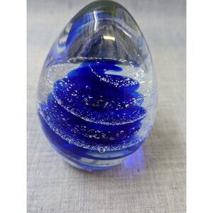Dynasty Gallery Hand Blown  Bubbles Blue 3 Inch Spiral Egg Shape Paperweight